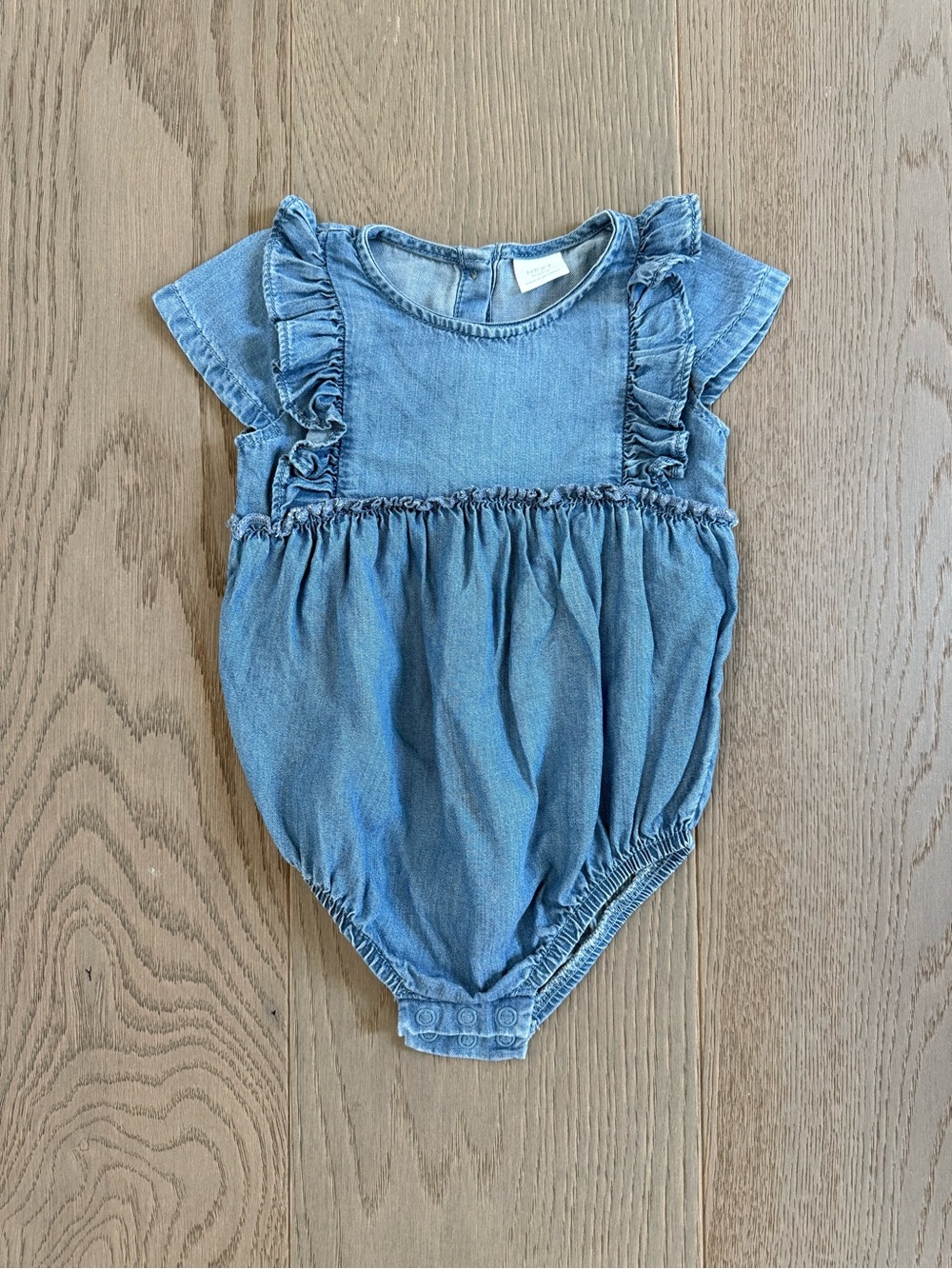 next Light Blue Denim Ruffle Baby Bodysuit